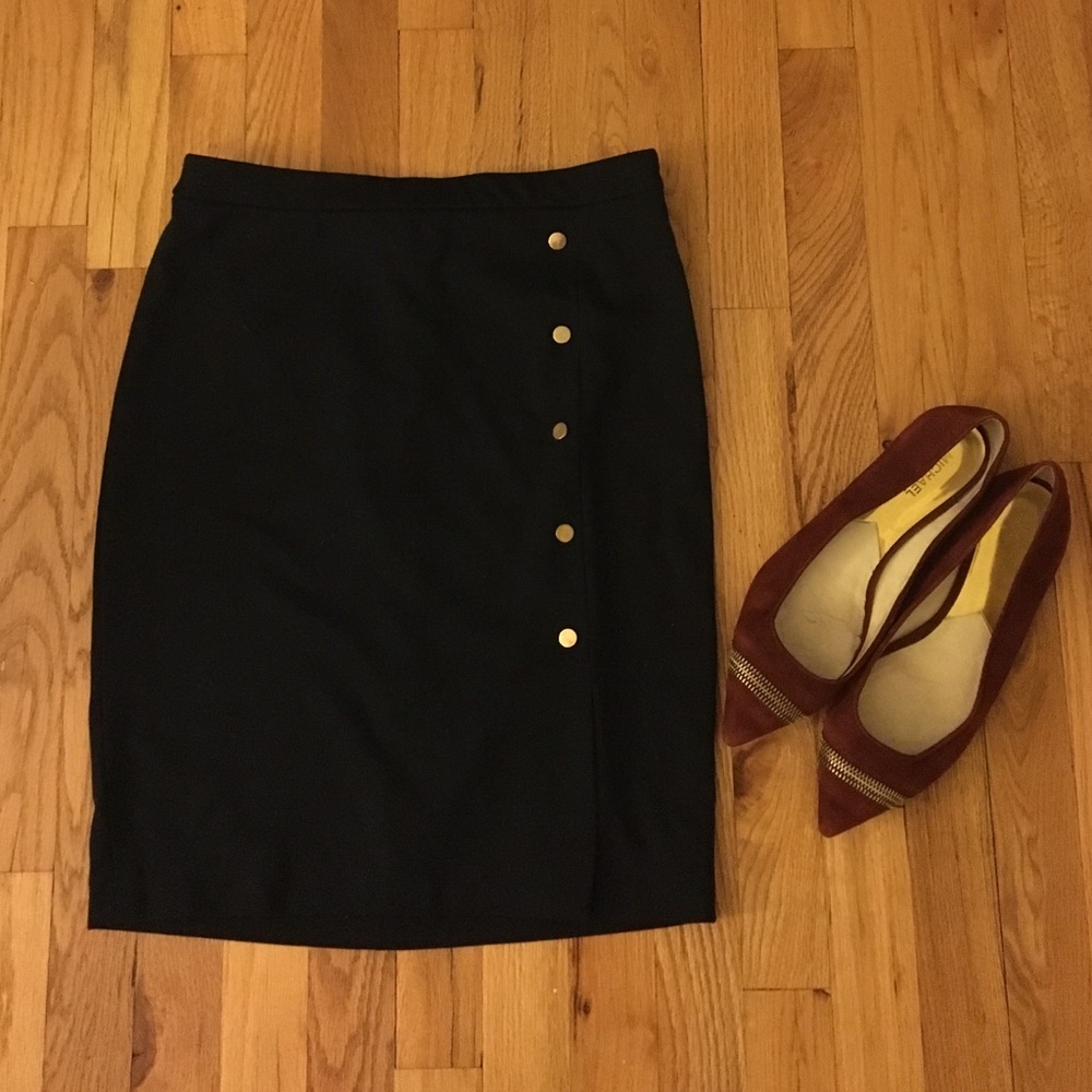 Navy Ponte Pencil Skirt